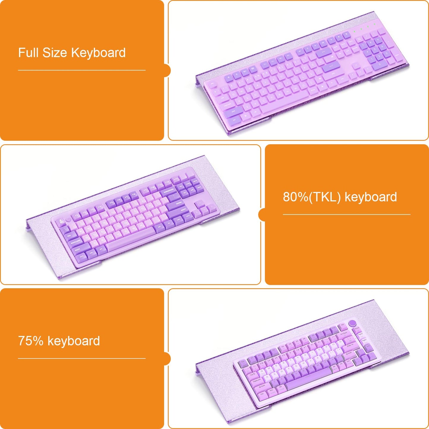 BEEGO Ergonomic Computer Keyboard Stand - Glitter Purple Acrylic Keyboard Riser Tilted Keyboard Holder Keyboard Tray with Purple Non-Slip Strip for Easy Typing at Home School Office Desk Accessories