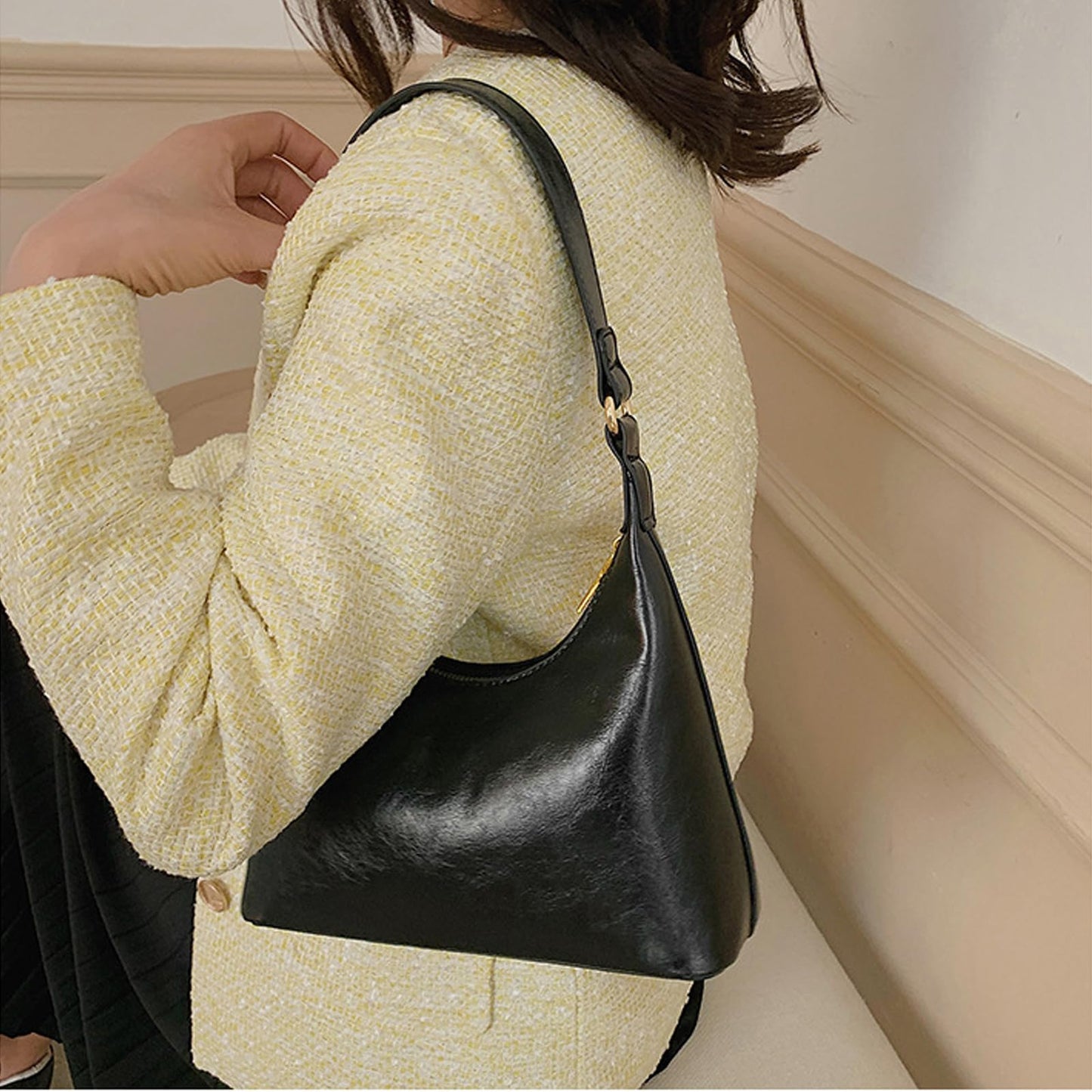 Liziblloy Shoulder Bag for Women Small Retro Vegan Leather Handbags Trendy Purses 2025 Cute Mini Vintage Hobo Underarm Bag,Black