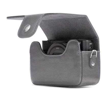 MegaGear Leather Camera Case with Strap Compatible with Sony Cyber-Shot DSC-RX100 VII, ZV-1, DSC-RX100 VI, DSC-RX100 V, DSC-RX100 IV, DSC-RX100 III, DSC-RX100 II - Grey (MG1206)