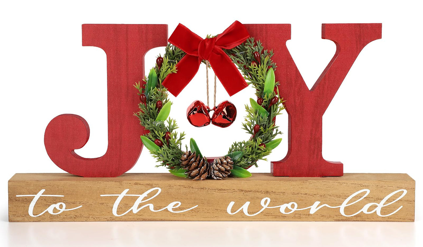 Christmas Wooden Joy Sign Decor,Christmas Tiered Tray Tabletop Decorations Indoor,Freestanding Xmas Joy Sign Table Centerpiece for Office Desk Shelf Holiday Home Party Mantel Gift Winter Rustic