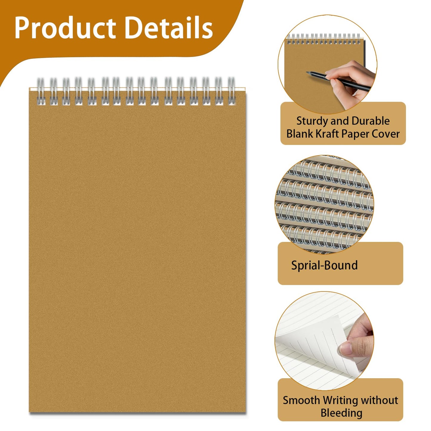 OSIMIG 48 Pack A5 Spiral Notebooks Bulk with Kraft Cover, 8x5.5 Inch Lined Paper Travel Journaling Notebooks, Composition Notebook for School Office Supplies, 80 Sheets 160 Pages