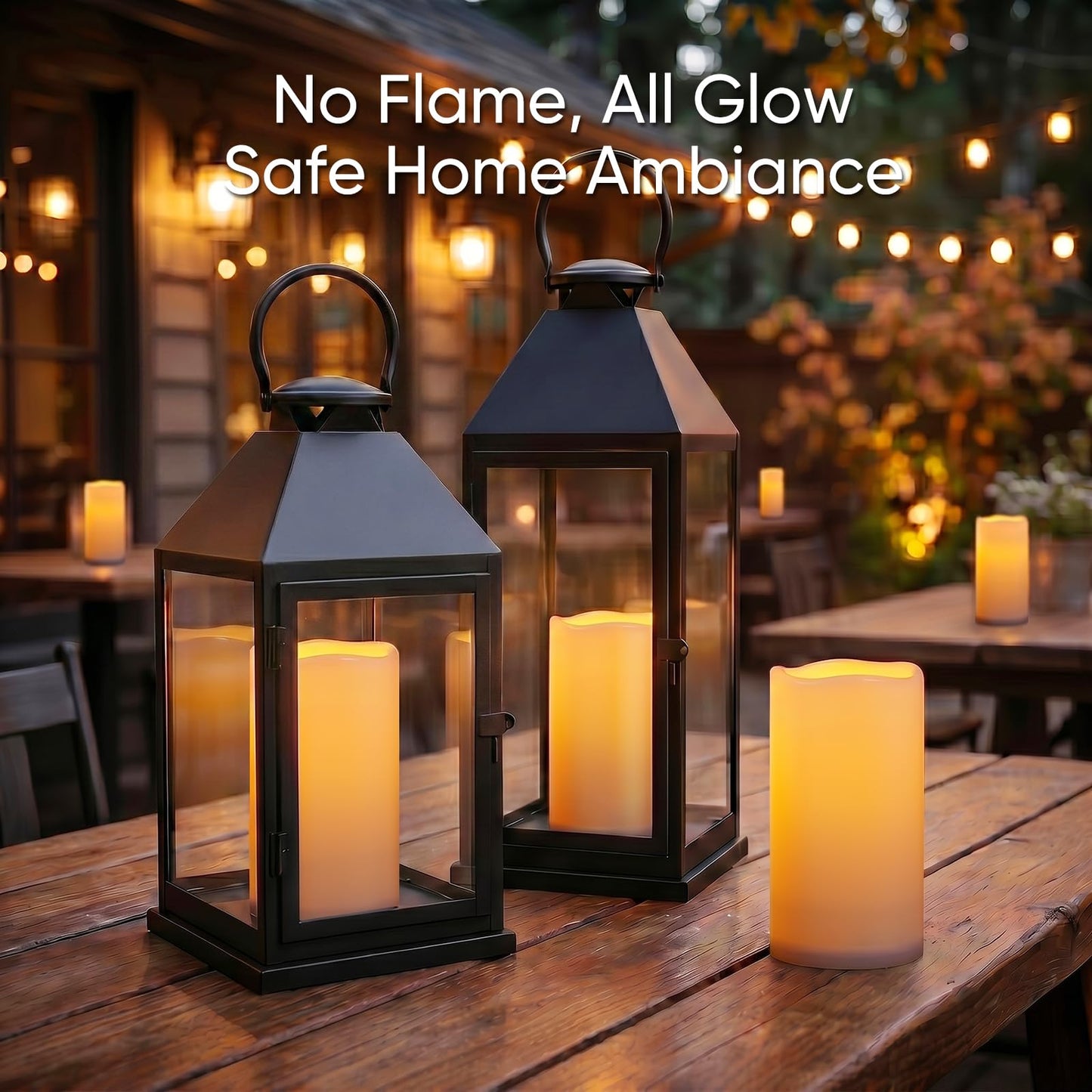 Raycare Outdoor Waterproof Flameless Candles-Auto Light Sensor Dusk to Dawn, Flickering LED Candle, Battery Operated Electric Fake Pillar Candle for Garden, Porch, Patio Decor, (D3 xH4 5" 6" 6" 6")