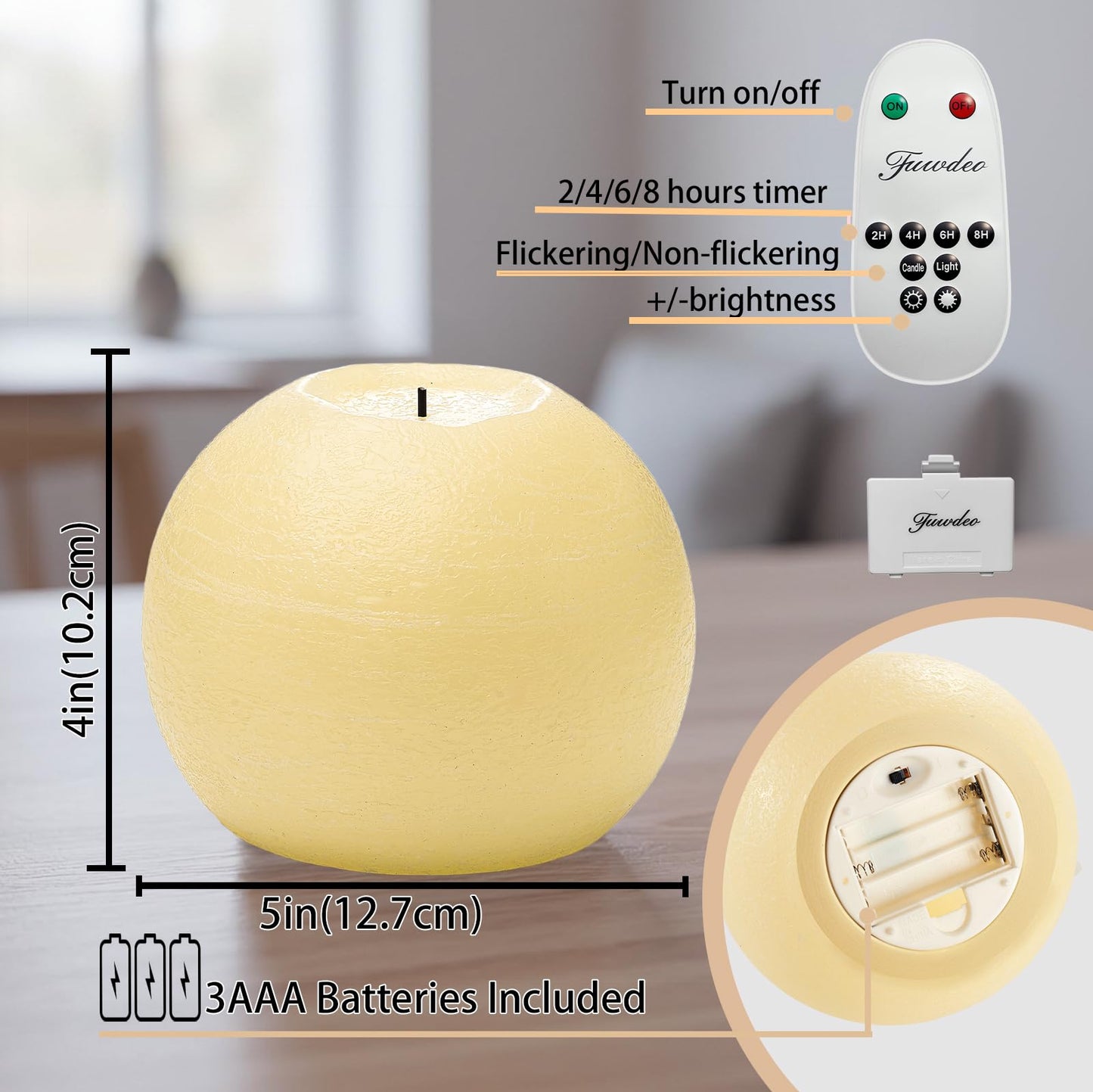 FUWDEO Flameless Candles with Remote & Timer,4" H LED Battery Operated Round Candle 2 Pack,Real Wax Christmas Candle Lights Flickering for Christmas Gift Wedding Home Decor (Ivory)