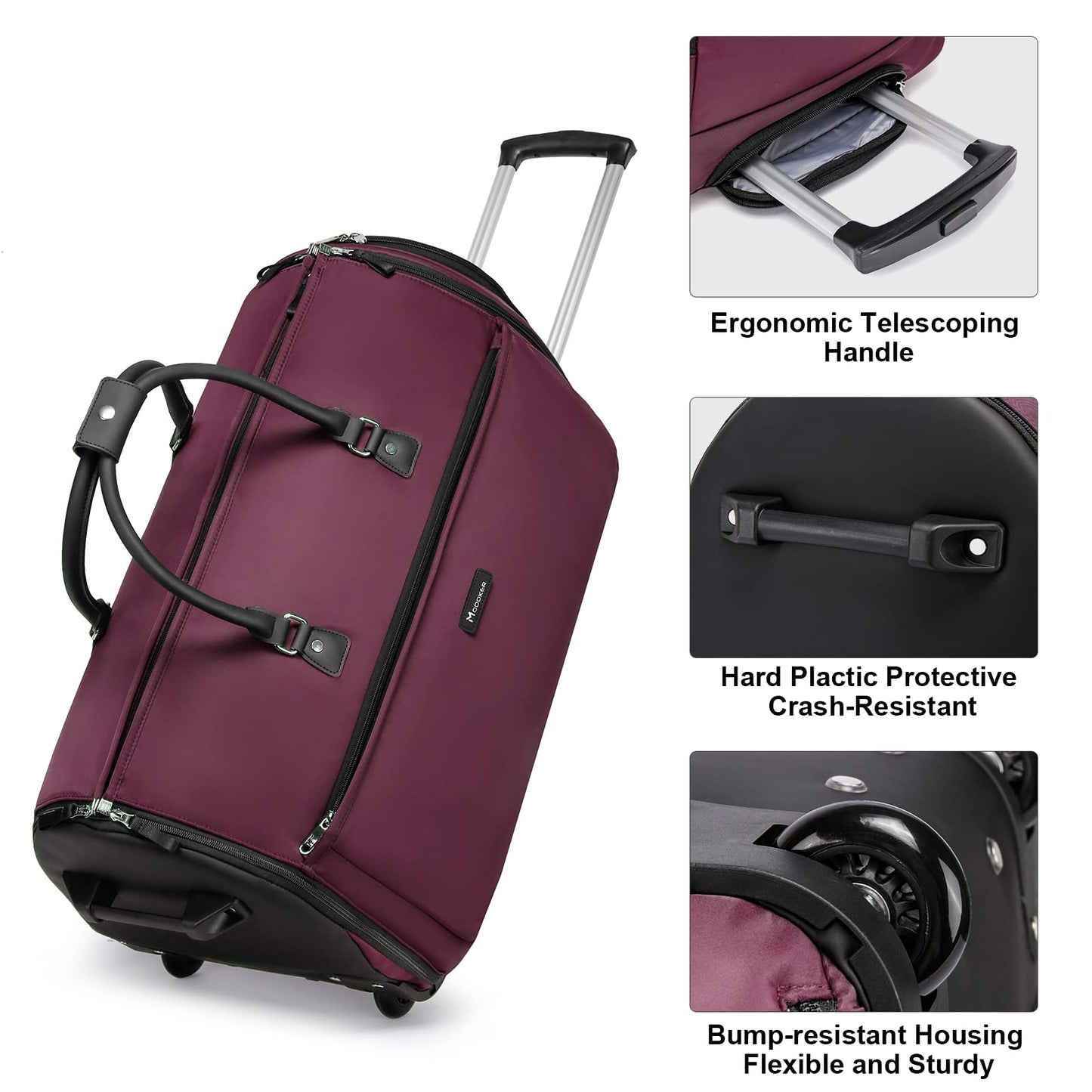 Modoker Rolling Garment Bags, Large Garment Duffle Bag with Wheels, 3 in 1 Garment Suit Luggage Bag for Women Men Business Travel Weekender, Red