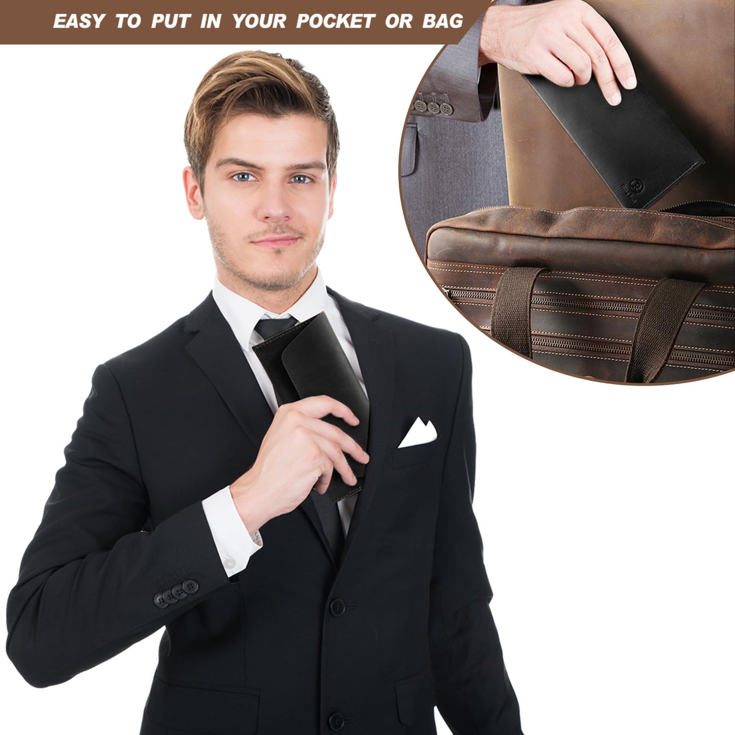 Ringsun Genuine Leather Cash Envelopes, Reusable Budget Envelope, Retro Clutch Wallet, Minimalist Wallet for Men & Women, Black