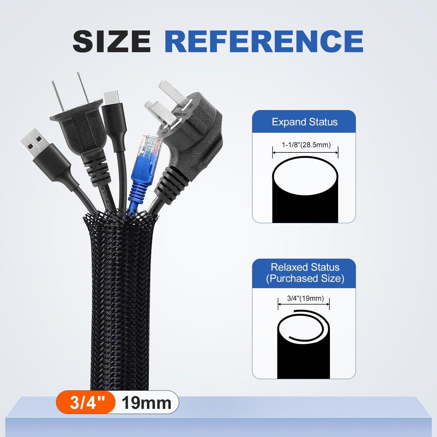 ELECFUN 16ft - 3/4 inch Cable Management Sleeve Cord Protector, Split Wire Loom for USB TV Computer, Braided Wire Cover Hider Organizer Tubing Protect Cat Dog from Chewing, Black