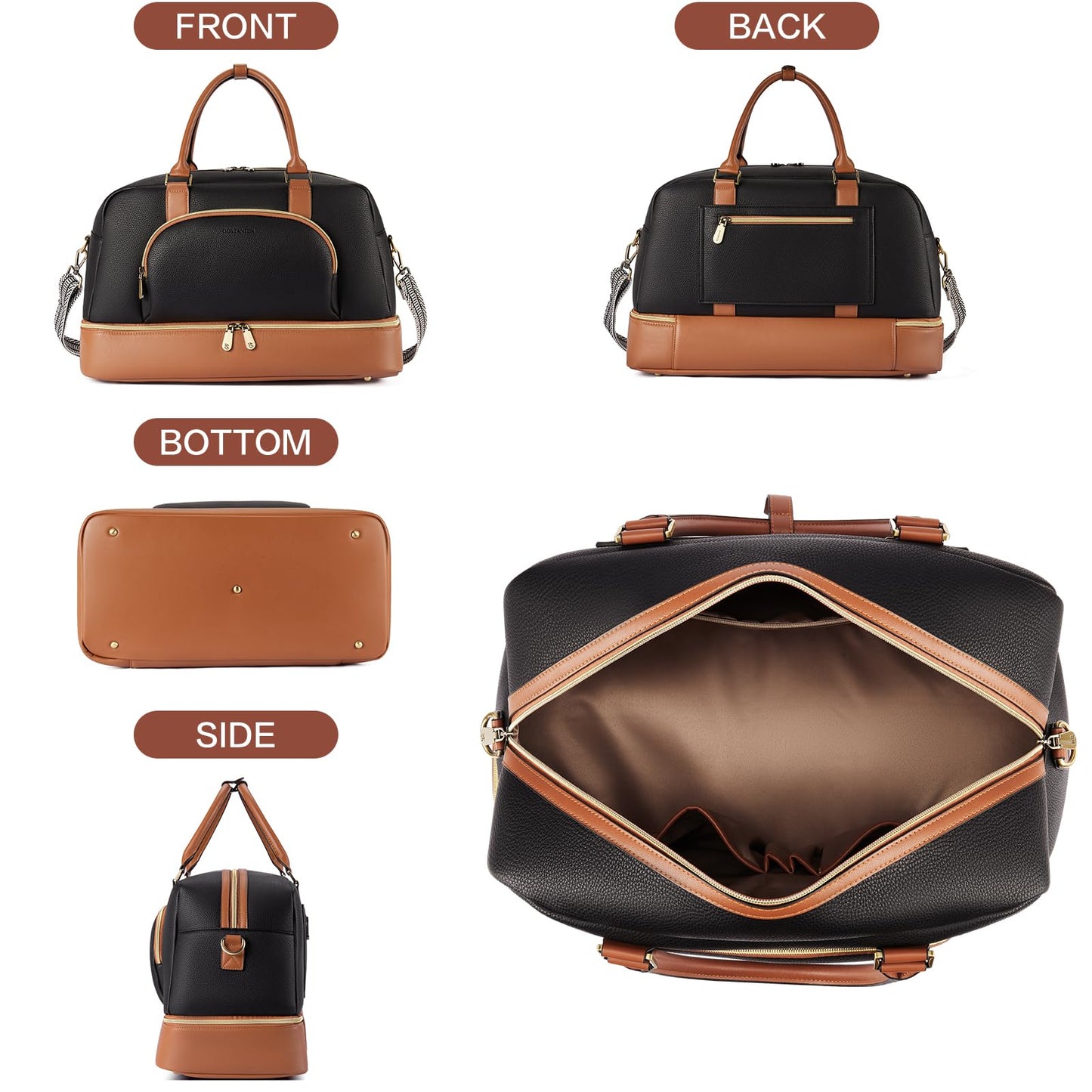 BOSTANTEN Weekender Bags for Women Leather Travel Duffle Bag Carry On Large Tote Duffel with Shoe Compartment and Trolley Sleeve