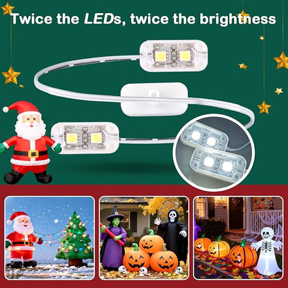 2-Pack Inflatable Fan Replacement, 1.5A Air Fan Blower with 2.0A Adapter and 5 LEDs Bulbs Light Strings for Halloween, Thanksgiving and Christmas Inflatables (IP68 Waterproof, 5.0 * 5.0'')