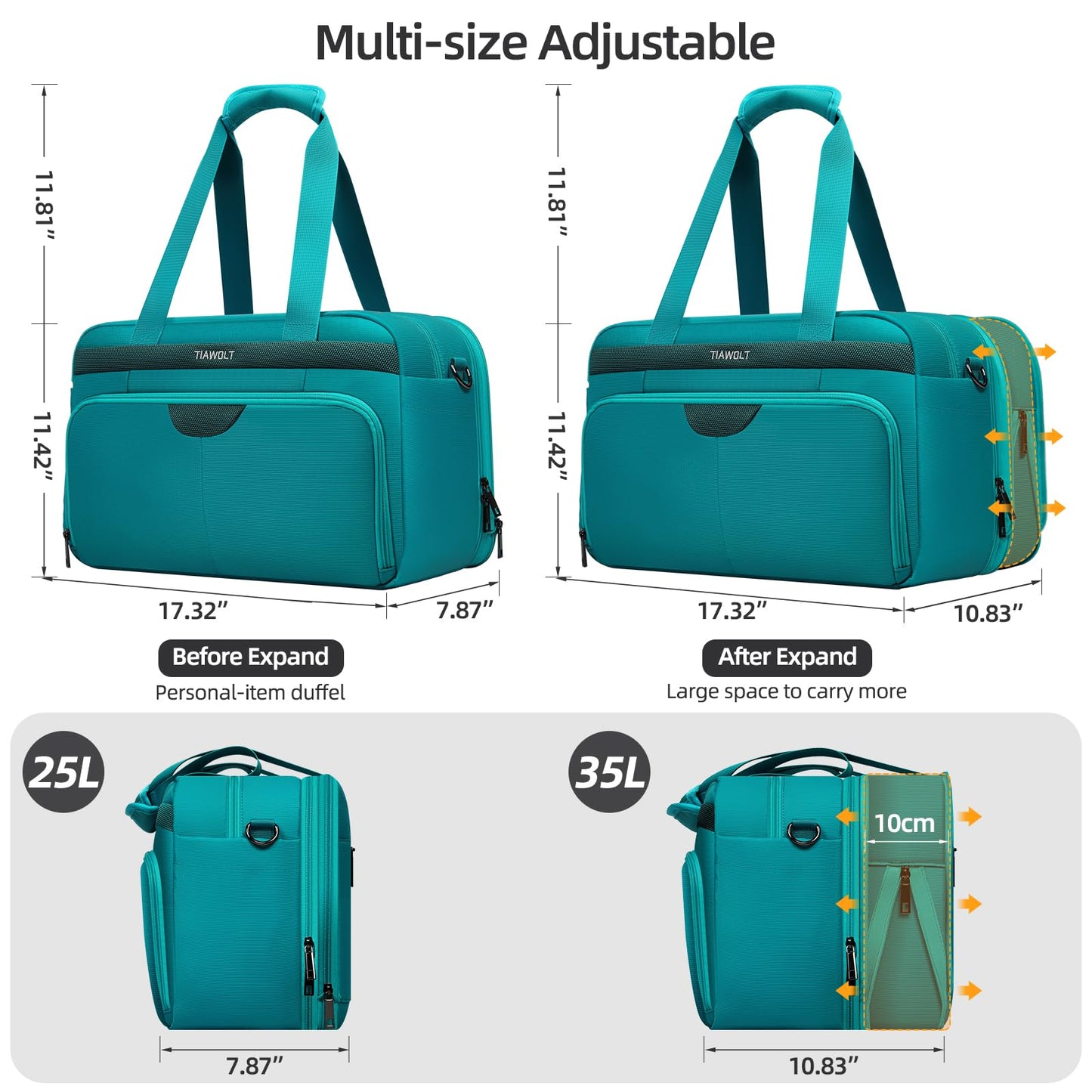 TIAWOLT Carry-On Luggage Travel Duffle Bag Carry on Duffle Airline Approved Expandable Travel Duffle, Weekender Bag for Men and Women with Wet Pocket Large Compartment, Green