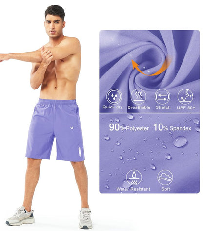 NORTHYARD Men's Athletic Running Shorts Gym Workout 7"/9"/5" Quick Dry Lightweight Sports Basketball Tennis 3 Zipper Pockets VIOLET-9inch 4XL