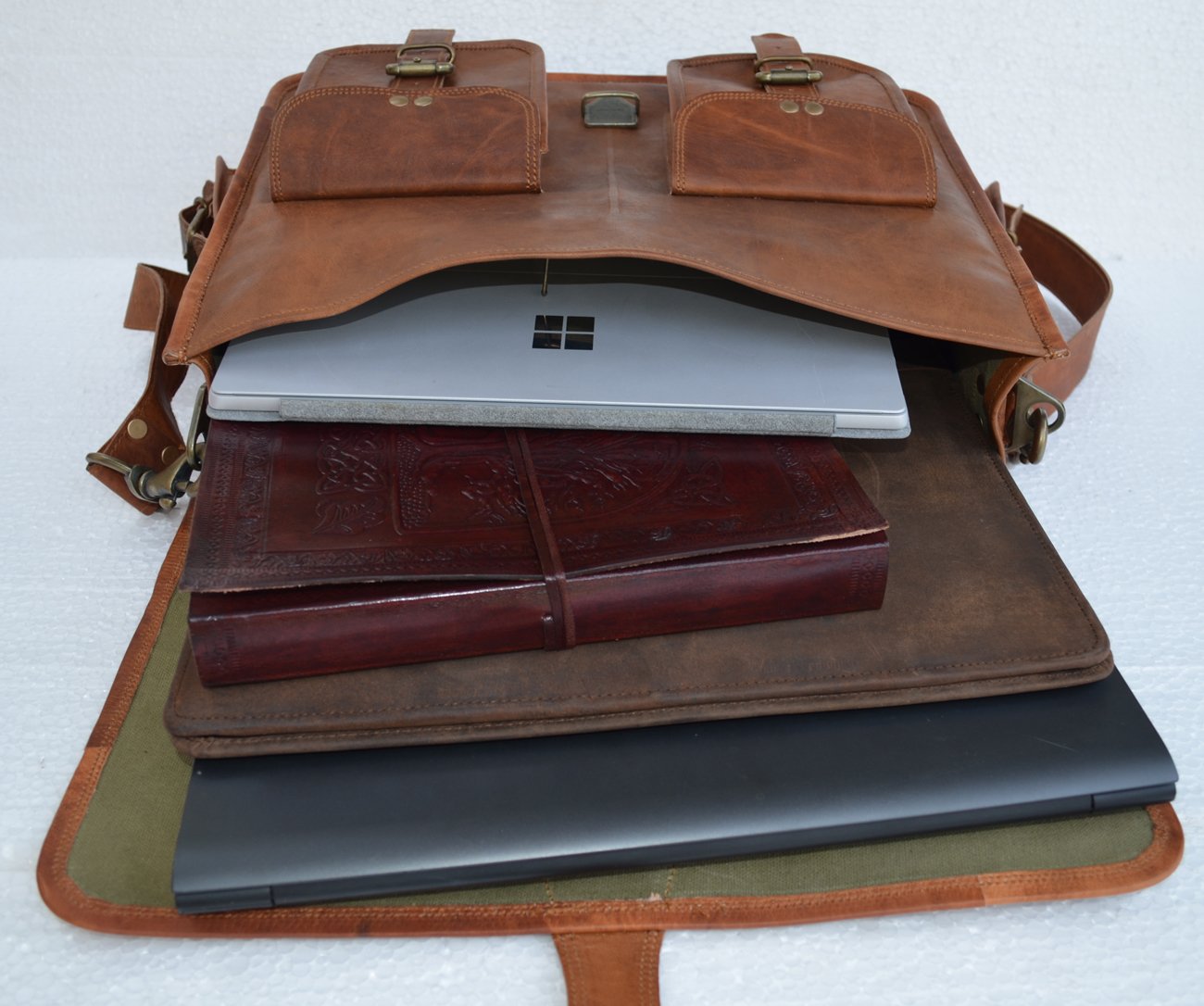 Leather briefcase laptop bag messenger satchel 16 Inch best Handmade Leather bag by Komal's passion leatherSALE, Brown, Large