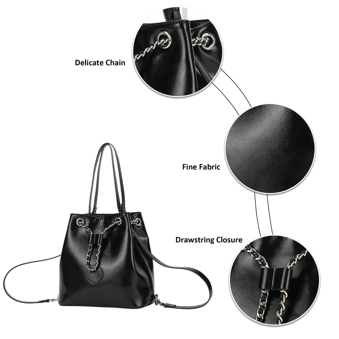 Goinsound Bucket Bag for Women, Vegan Leather Drawstring Tote with 2 Convertible Straps, Casual Crossbody Handbag