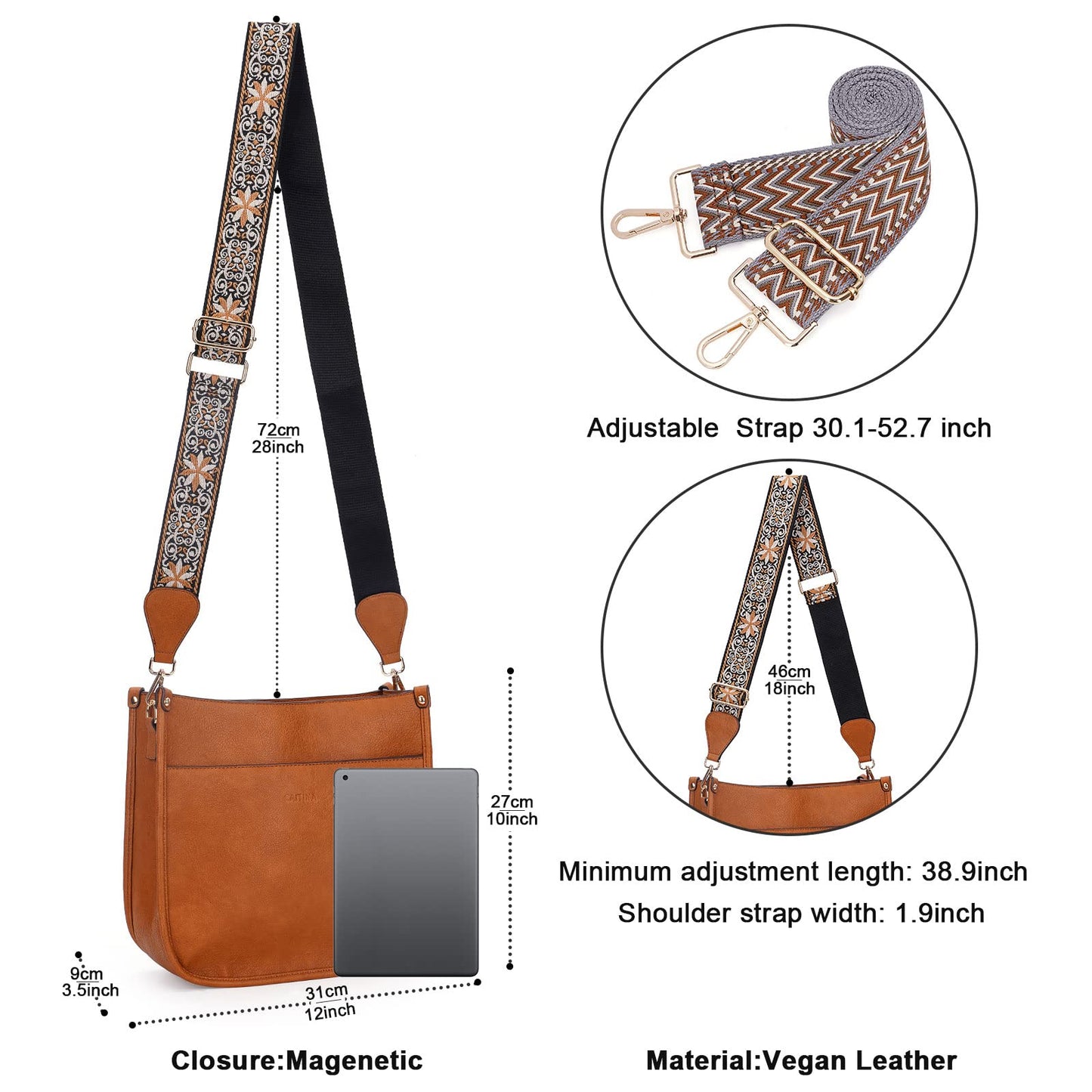 Caitina Crossbody Bag For Women Vegan Leather Hobo Handbag Designer Crossbody Bucket Bag Shoulder Purse For Women with 2 Adjustable Strap(DreamyBrown
