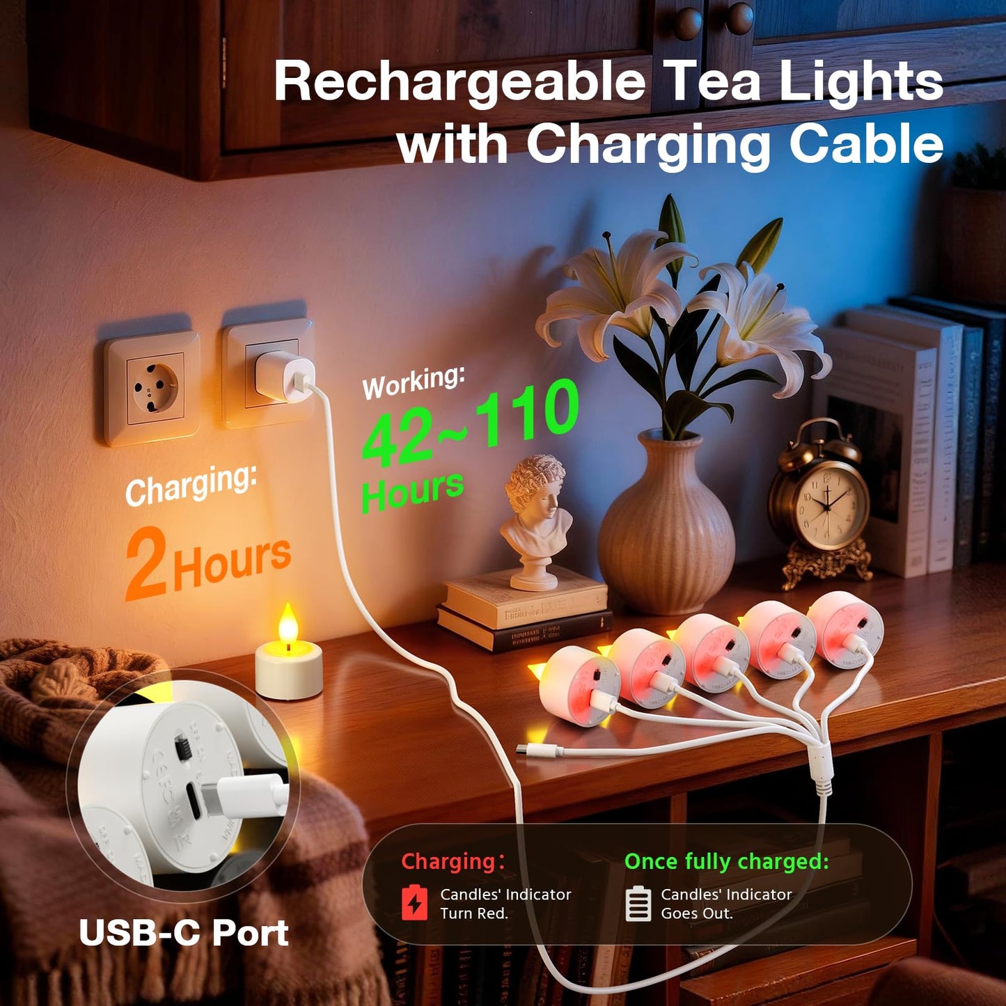 PChero Rechargeable Flameless Candles with Remote Timer, Battery Operated Tea Lights Candles, LED Flickering Tealights Candles for Home Wedding Halloween Fall Christmas Decor, 6 Pack