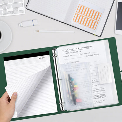 BVSSX 3 Ring Binder with Clipboard,1 Inch Binders with Notepad&5 Dividers with Pockets, Labels,PU Clipboards for School Office(Green,Letter Size)