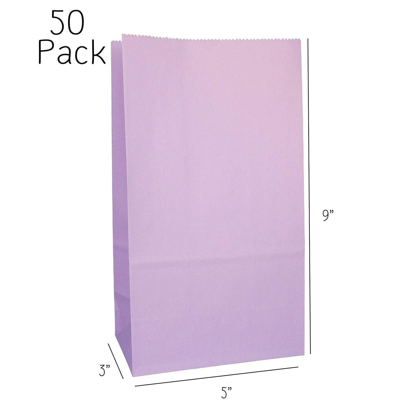 Partay Shenanigans Party Favor Bags - 50 Pack Kraft Paper Goodie Gift Lunch Treat Bags - Party Supplies for Theme Kids Birthday - 5"x3"x9" (Lavender Purple)