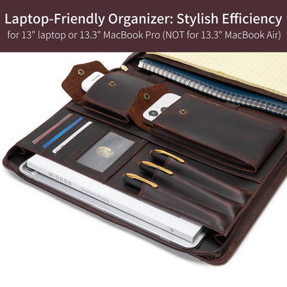 Geslun Genuine Leather Portfolio with Hidden Handle, Zippered Front Pocket, Business Padfolio for Men and Women, 8.5 x 11 Legal Pad Notebook Holder, Office Letter Notepad Folio, Dark Brown