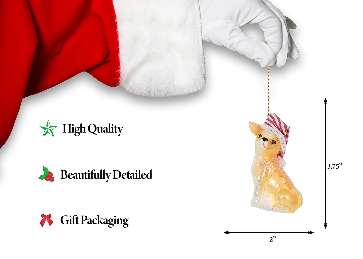 North Star Christmas | Chihuahua with Hat Glass Ornament | Christmas Collection