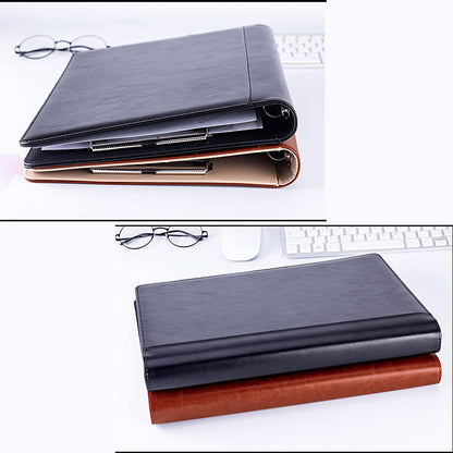 Enyuwlcm PU Leather Padfolio Ring Binder with Clipboard Resume Leather Portfolio with 20 Clear Plastic Sleeves Black