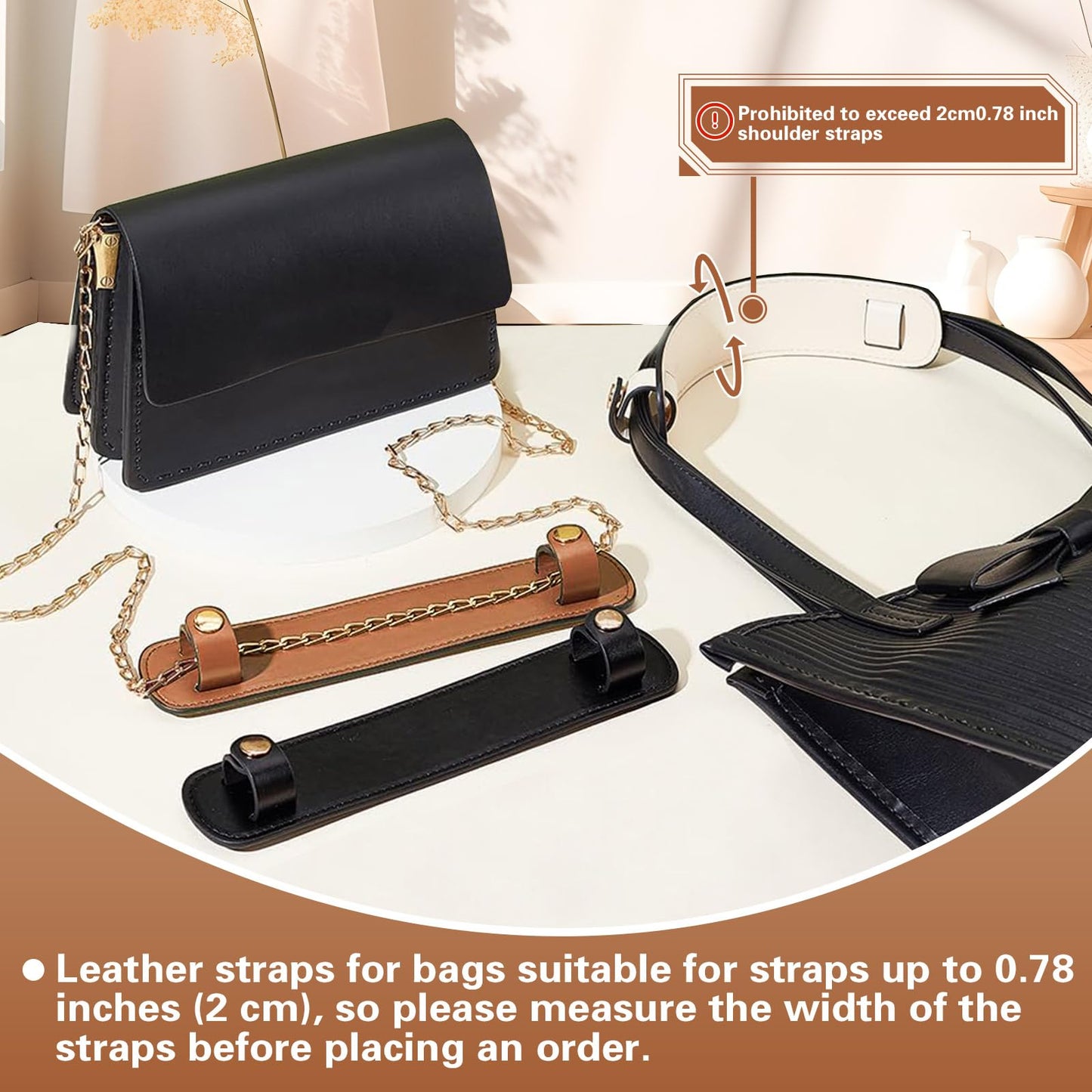 Realand 3Pcs Removable Leather Shoulder Strap Pad Replacement Pressure Relief Shoulder Pads for Women Cover for Tote Bag Handbag Purse, Backpack Strap Pads, Black White Brown