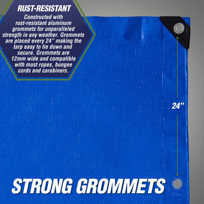 RUGGED RHINO Heavy Duty Waterproof Tarp, UV and Tear Resistant Cover with Reinforced Grommets and Corners, Outdoor Multipurpose Tarps for Camping, Patio, Garden, Car & Roof, 5 Mil, 6x8, 1 Pack, Blue