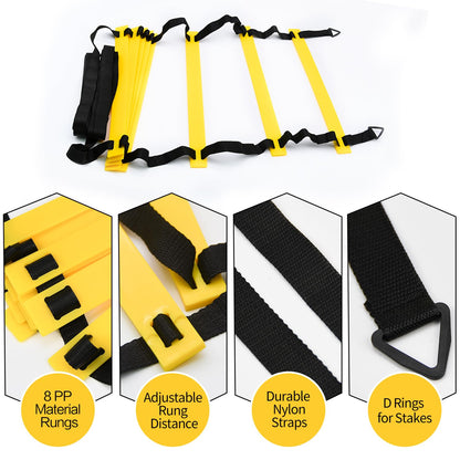RUBY.Q 12 Rungs Agility Ladder Set, 20ft Speed Training Ladder with Steel Stakes and Carry Bag for Soccer, Speed Fitness Feet Training