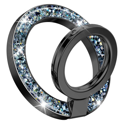 GVIEWIN Magnetic Phone Ring Holder, Compatible with MagSafe Phone Grip with Adjustable Stand, Magnet Phone Ring Kickstand for iPhone 17/16/15/14/13/12 Pro Max Plus Air/Other Phones (Glitter/Silver)