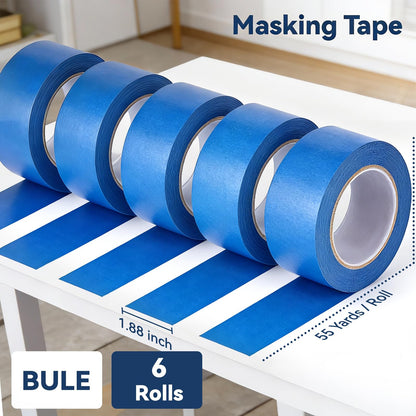 QFOUR Painters Tape 2 Inch Wide, 6 Rolls Blue Masking Tape