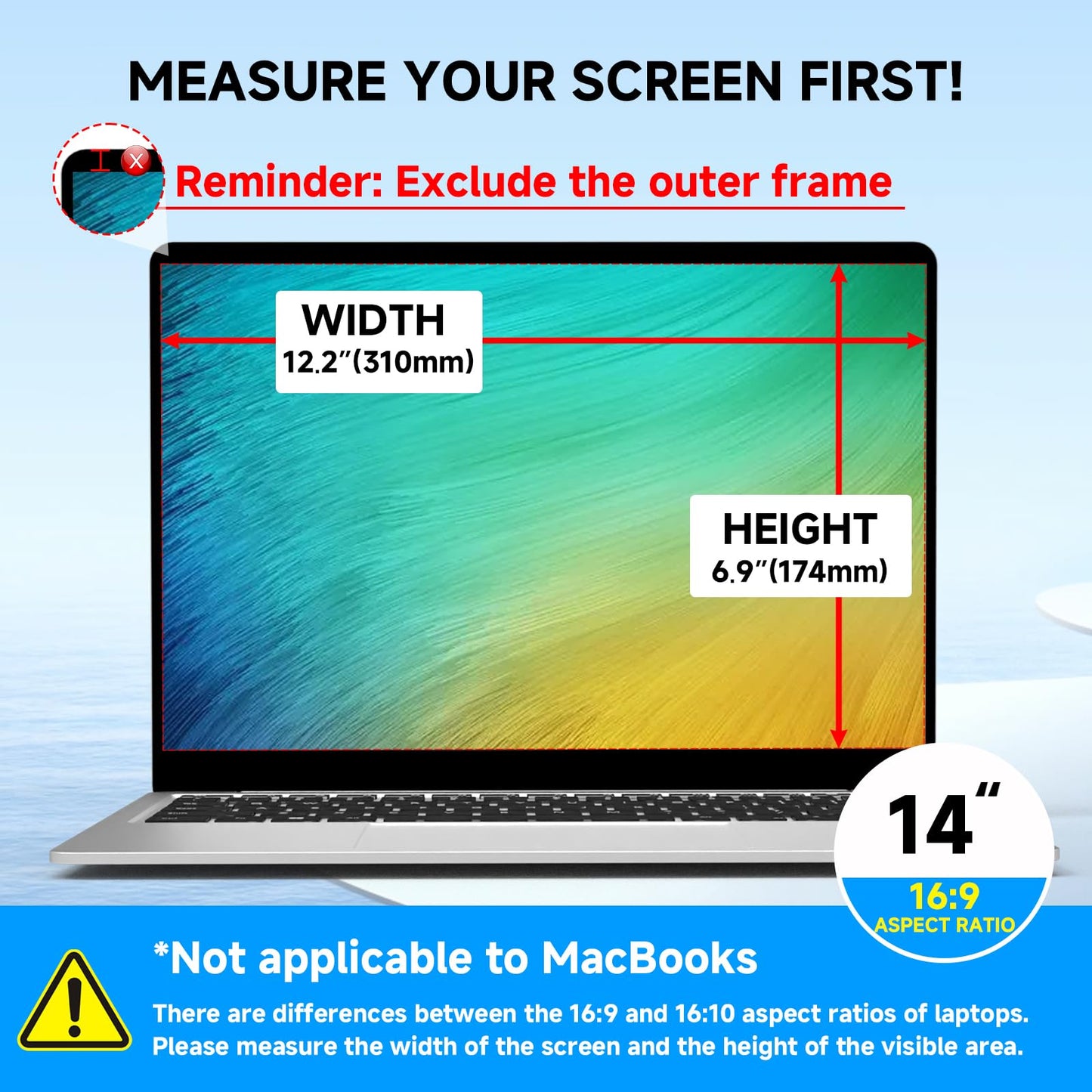 Laptop Privacy Screen 14 Inch 16:9 Aspect Ratio, Laptop Screen Privacy Shield Compatible With Lenovo Hp Dell Acer Asus Thinkpad Envy Xps, Removable Anti Glare Blue Light Computer Filter Protector