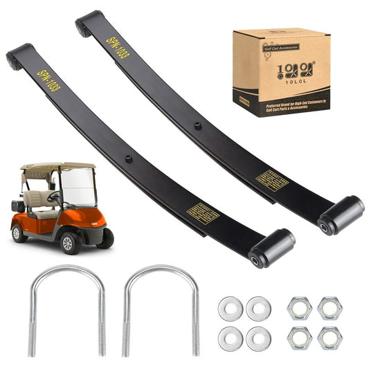 10L0L Heavy Duty Tapered Rear Leaf Springs Kit (2-Leaf) for EZGO RXV 2008-2013 - Includes Bushings, U-Bolts, Nuts, Sleeves - OEM 603498 604494