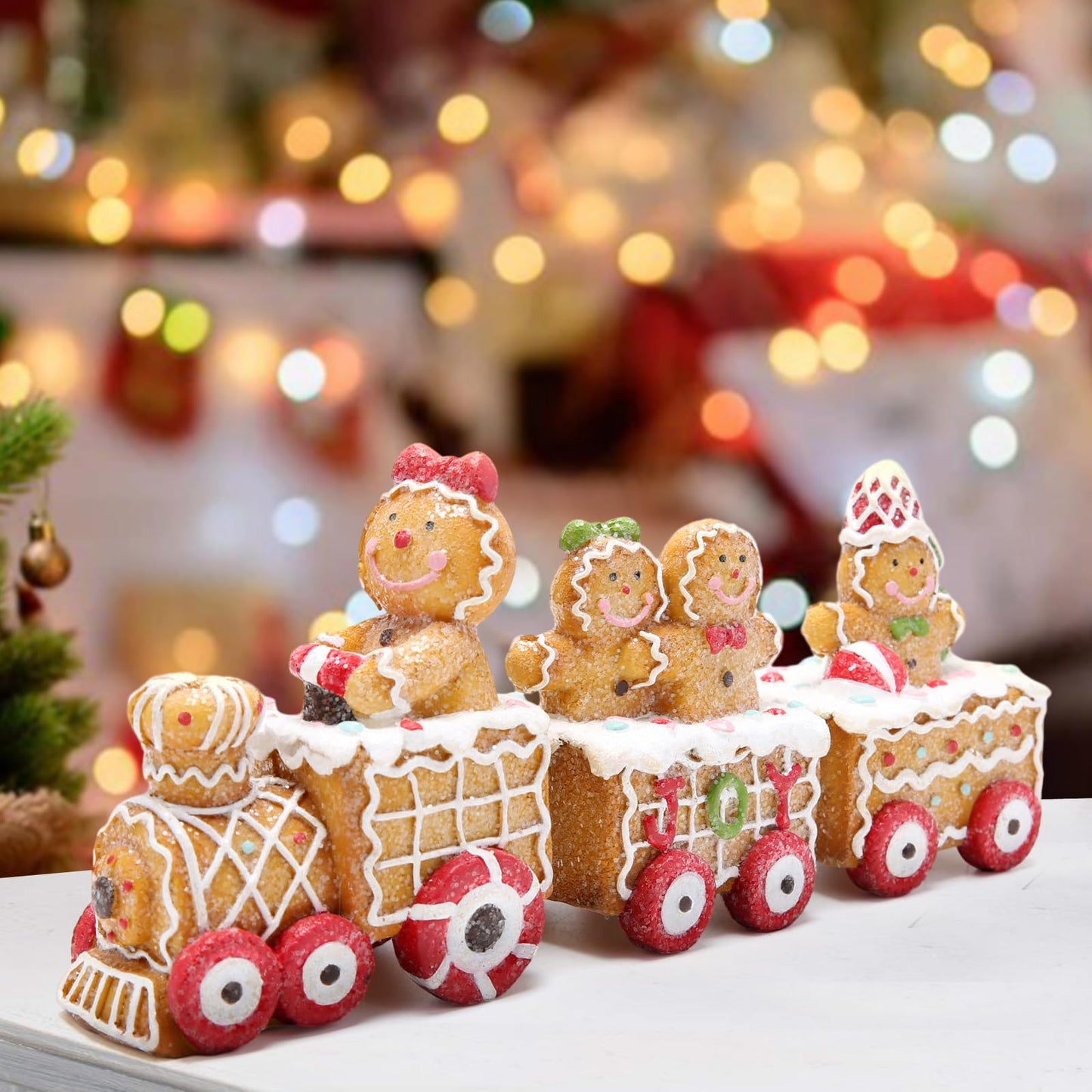 Hodao Christmas Decorations Indoor Home Decor Christmas Gingerbread Man Small Train Figurines Winter for Table Top Centerpiece Fireplace Decor Cute Gingerbread Man Train Decoration Gift