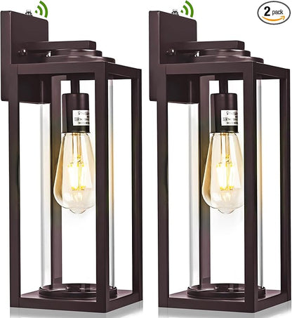 Dusk to Dawn Outdoor Wall Light Fixtures - 2 Packs Exterior Waterproof Outdoor Lighting, Modern Porch Sconces Wall Mounted Lighting, Industrial Anti-Rust Matte Outside Lantern for Front Door