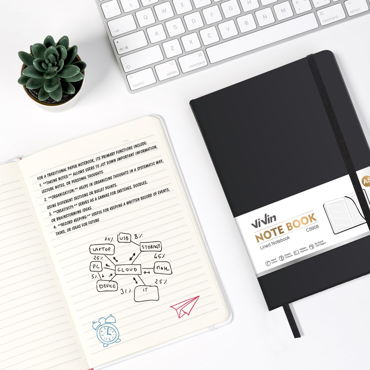 ViVin Lined Journal Notebooks for Work, 192 Pages, Medium 5.5 x 8.3 inch, College Ruled, A5 Hardcover Journaling Notebooks for Writing, 8 Pack Bulk,Black