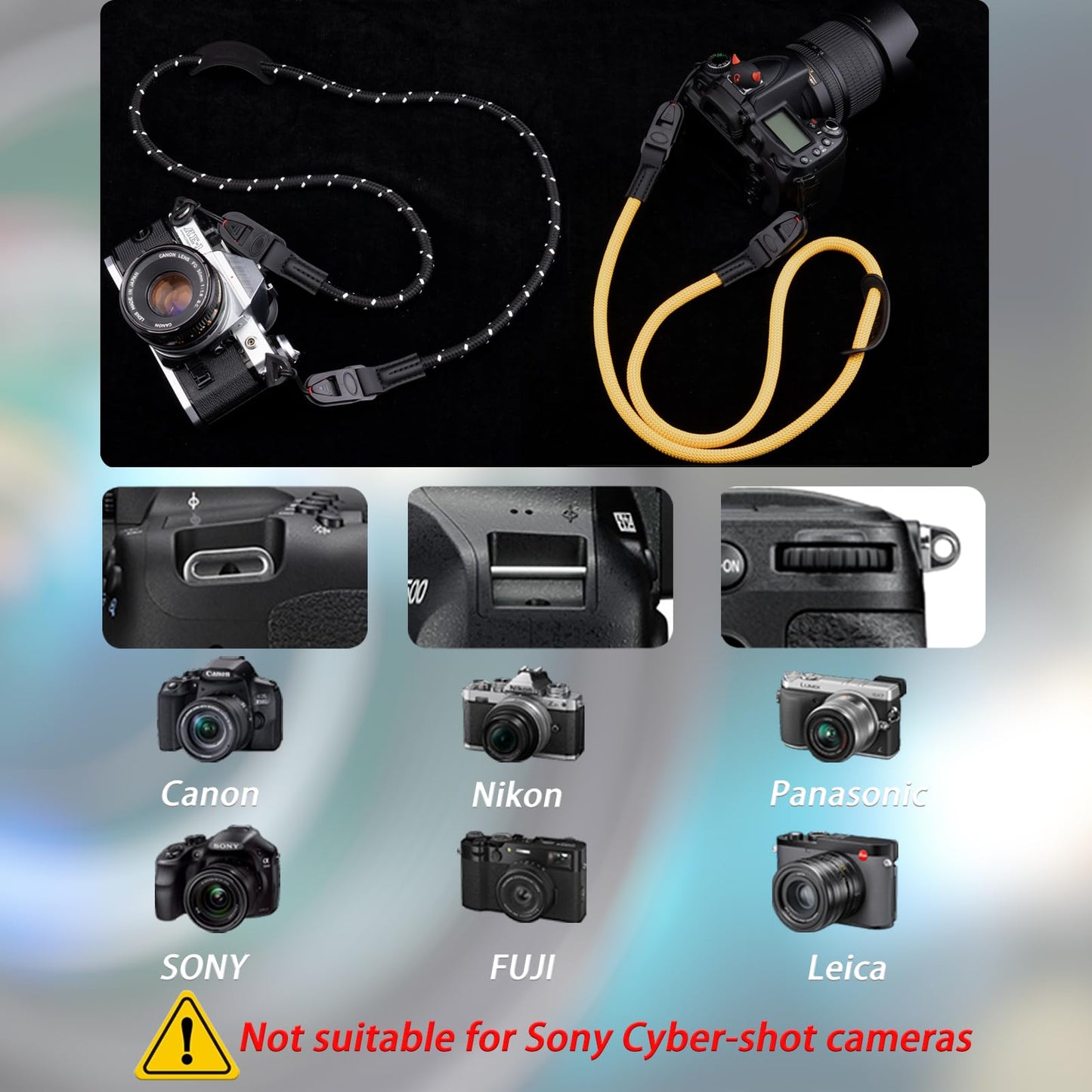 VKO Camera Strap Rope,Quick Release Vintage Cute QD Nylon Neck Shoulder Straps for Photographers Film DSLR-Black