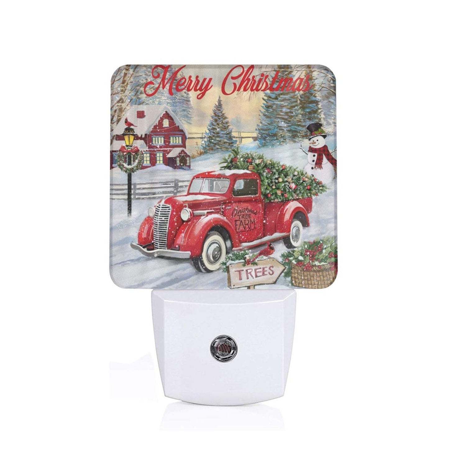 Twkzynj Custom Plug in Night Lights, Personalized Your Own Photo on LED Lamps, Auto Sensor Warm Sweet Nightlights for Bathroom/Toilet/Bedroom/Nursery, Christmas Red Truck