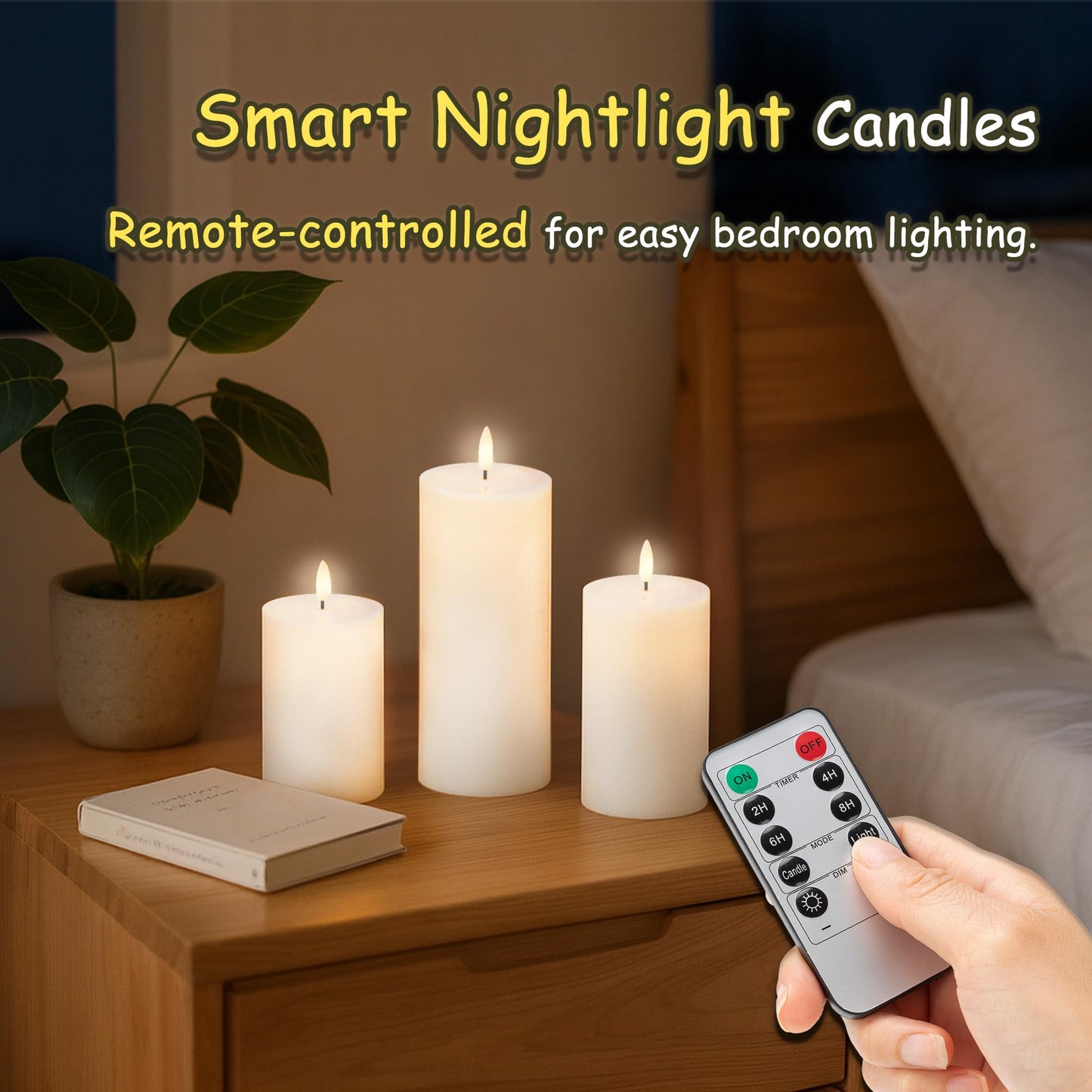 JOIONE Flameless Pillar Candles with Remote, 3 Pack Battery Operated Real Wax LED Candles, LED Candle that Perfect for Home Decorations Fireplace Table, White