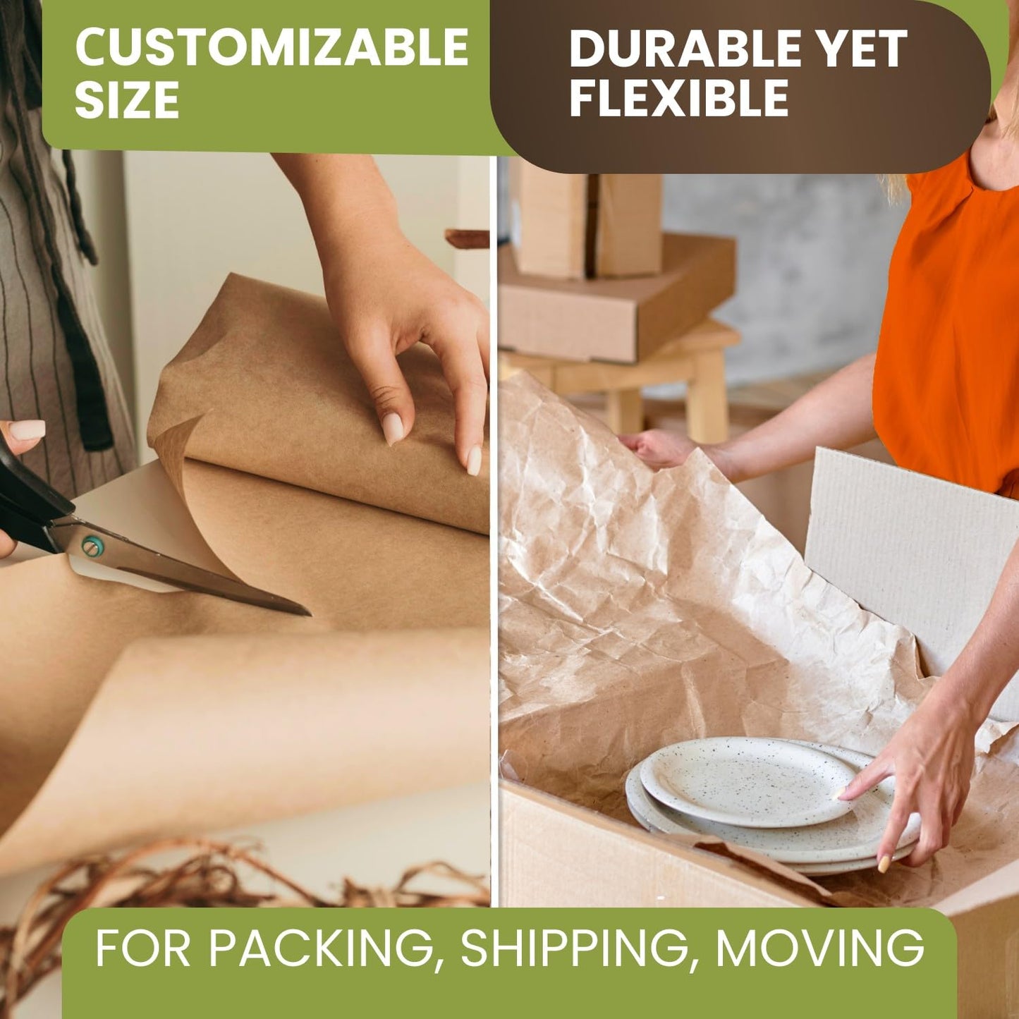 Paclord 12" x 1200" (100 ft) Natural Kraft Paper Roll – USA Made Non-Toxic, Odorless, 100% Recyclable Brown Wrapping Paper for Shipping, Packaging, Crafting & Gift Wrapping