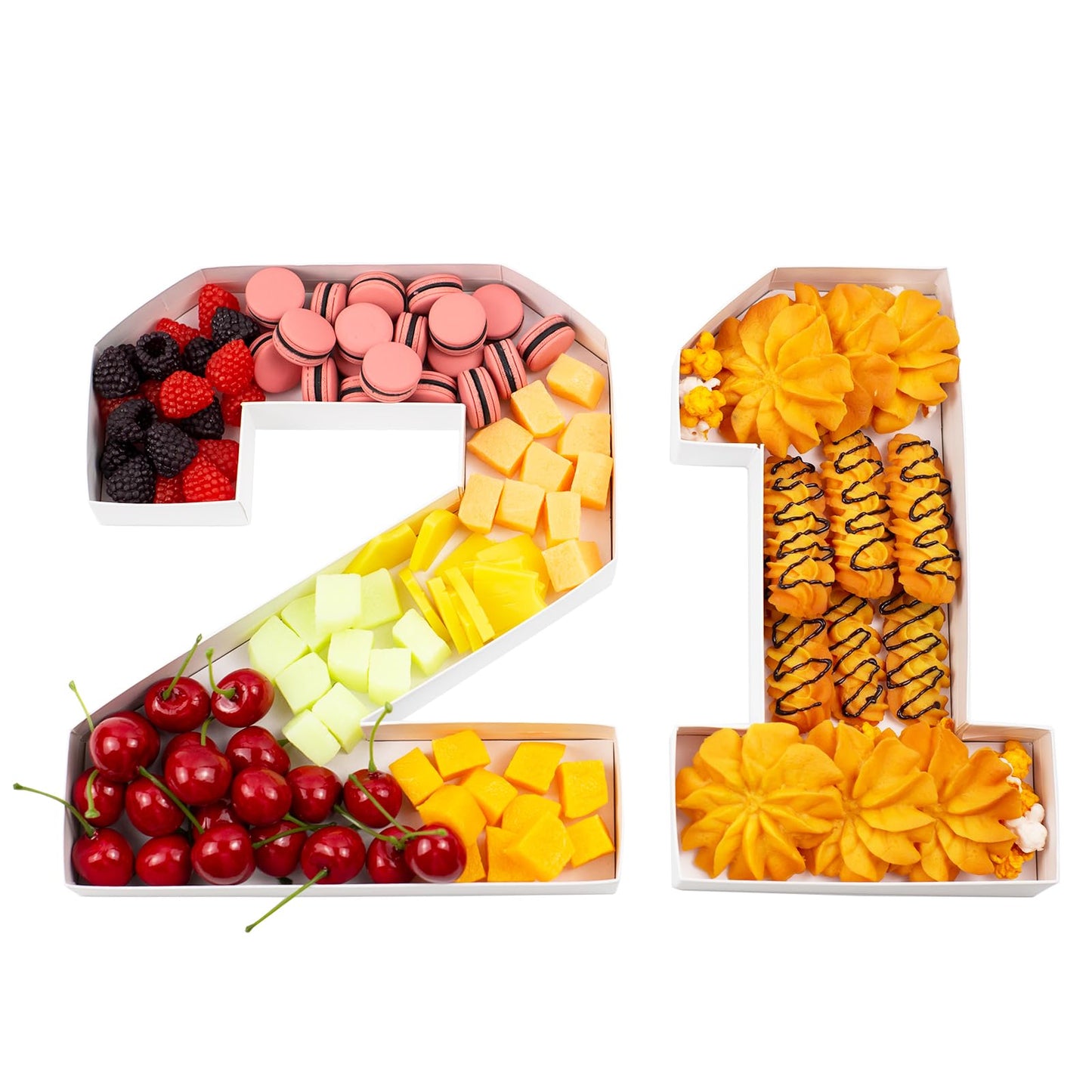 KitChocoLot Cardboard Number for Charcuterie, 10 inch Fillable Charcuterie Number, Number Box 21 for Charcuterie, White Paper Mache Letter Tray for Food Chocolate Candy, Birthday Party Decoration