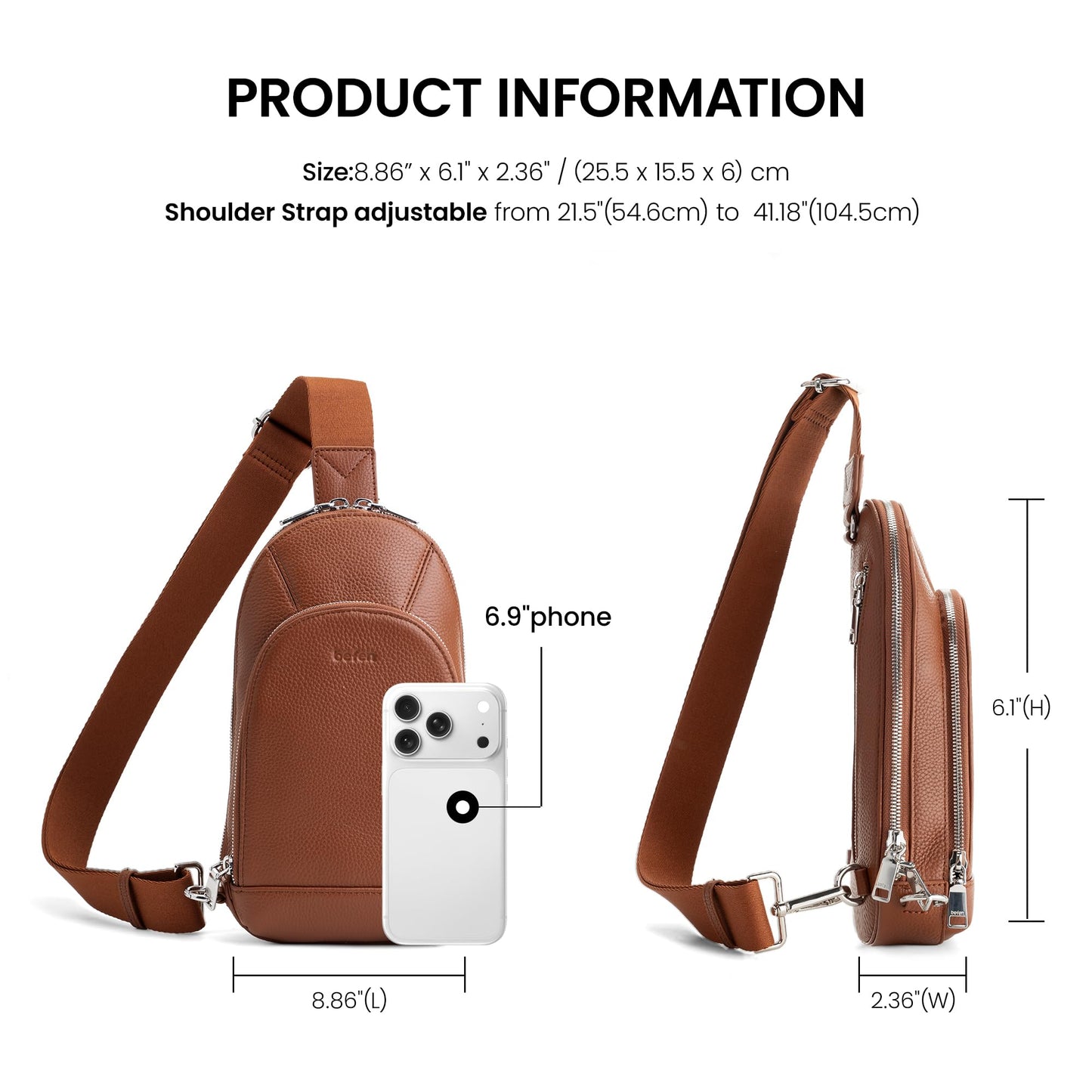 befen Genuine Leather Sling Bag for Women, Anti Theft Crossbody Purses with Built in RFID Wallet, Crossbody Sling Bag for Travel with Card Slots, Small Crossbody Bags for Daily Brown