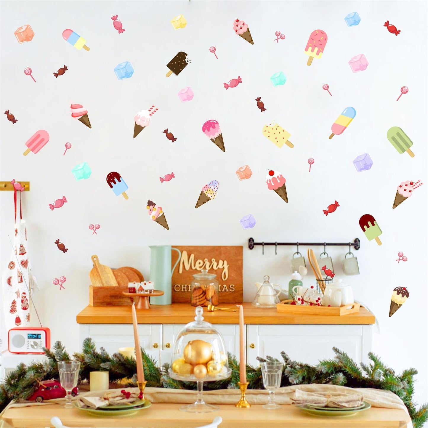 Barri Design Ice Cream Wall Decals Candy Wall Stickers Removable Summer Wall Decals Peel and Stick Ice Cream Cone Decal Cute Decal for Kids Room Bedroom Nursery Party Decoration