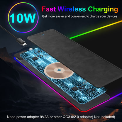 Wireless Charging RGB Gaming Mouse Pad, 31.5"x15.7" Large Desk Mat, Desk Pad with Wireless Charger, Non-Slip Rubber Base, Waterproof, Computer Keyboard Mat for Gamer, Office, Home, Black