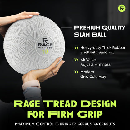 Rage Fitness Slam Balls for Exercise, Tread Texture For Firm Grip, Full Body Exercise Ball, Soft Slam Ball for Exercise, 10lb Weighted Smash Ball, Perfect Toning Ball for Flexibility and Core Workouts