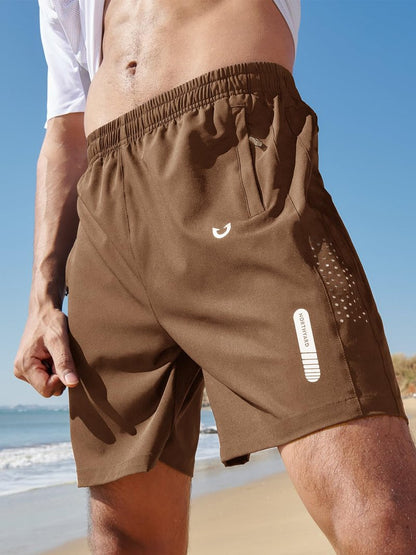 NORTHYARD Men's Athletic Running Shorts Gym Workout 7"/9"/5" Quick Dry Lightweight Sports Basketball Tennis 3 Zipper Pockets Brown 2XL