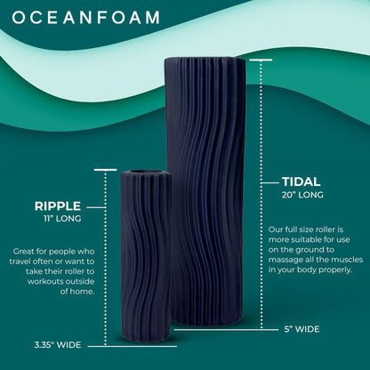 Oceanfoam Tidal Roller - Black Marbled - Muscle Massage Foam Roller for Back Pain & Stretching - Firm and Ergonomic Wide Wave Textured - Yoga, Athletics, & Wellness - Full Size, 20" x 5"