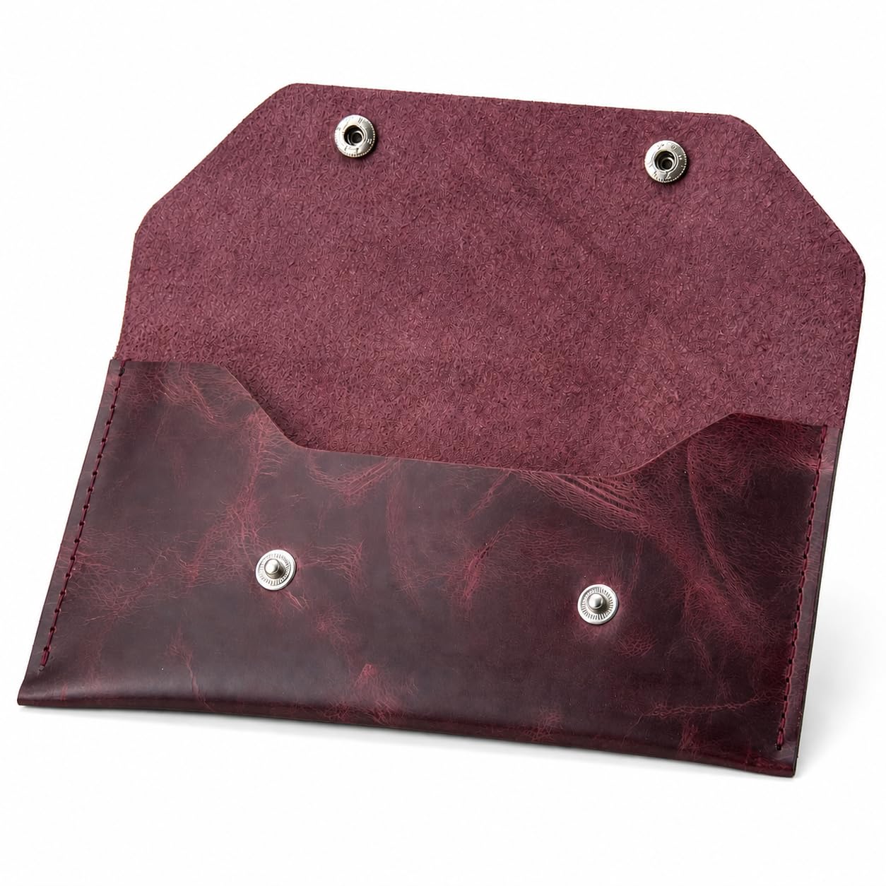 ZEMARS Genuine Leather Cash Envelope Wallet, Two Snap Money Pouch for Men and Women, Reusable Budget Envelope Wallet, Slim Organizer for Cash, Cards, Receipts, Checks and Keys (Burgundy)