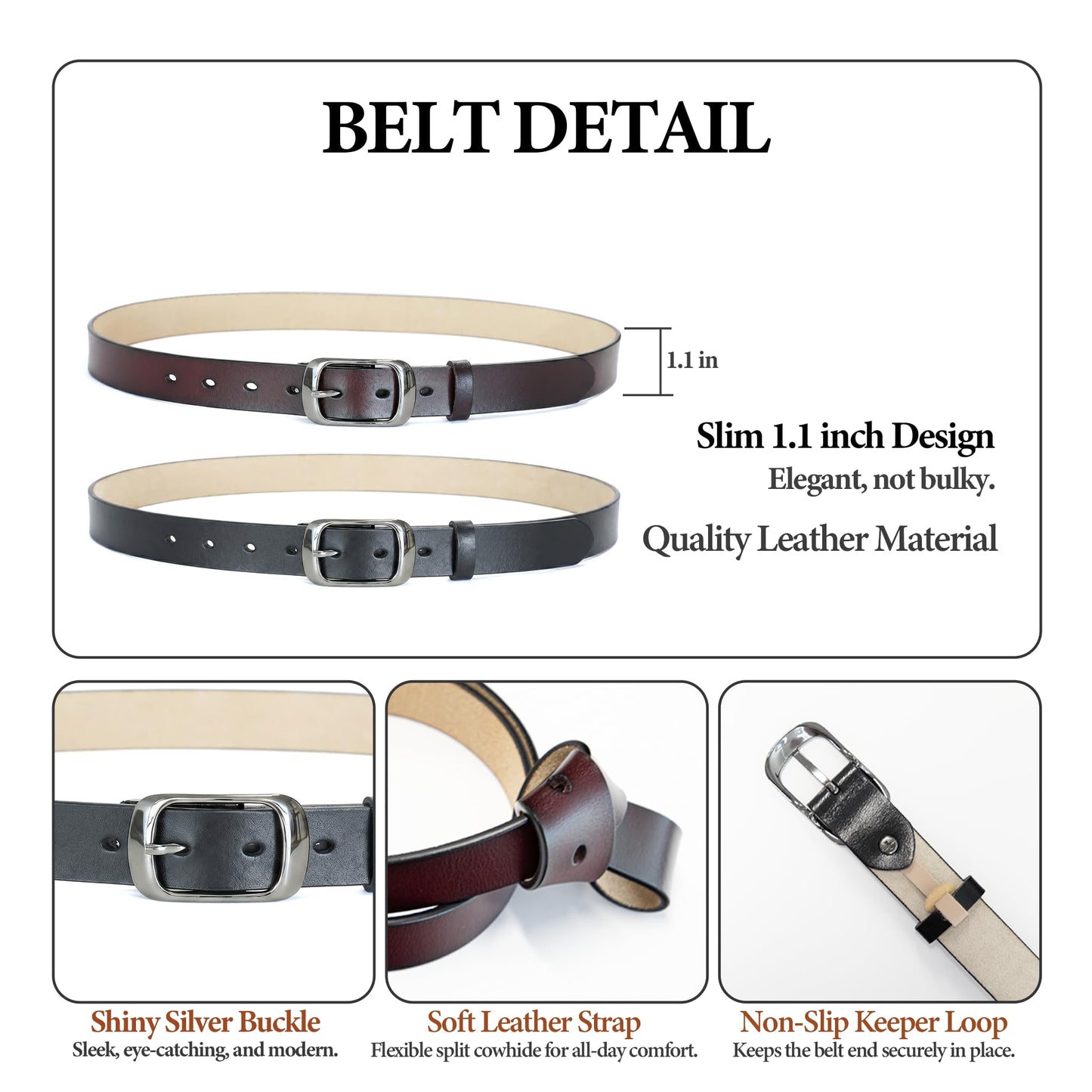 West Leathers [2 Pack Leather Belt Women-Womens Leather Belt with Pin Buckle-Belts for Women for Jeans, Pants, Dresses (XXX-Large: 47"-50")