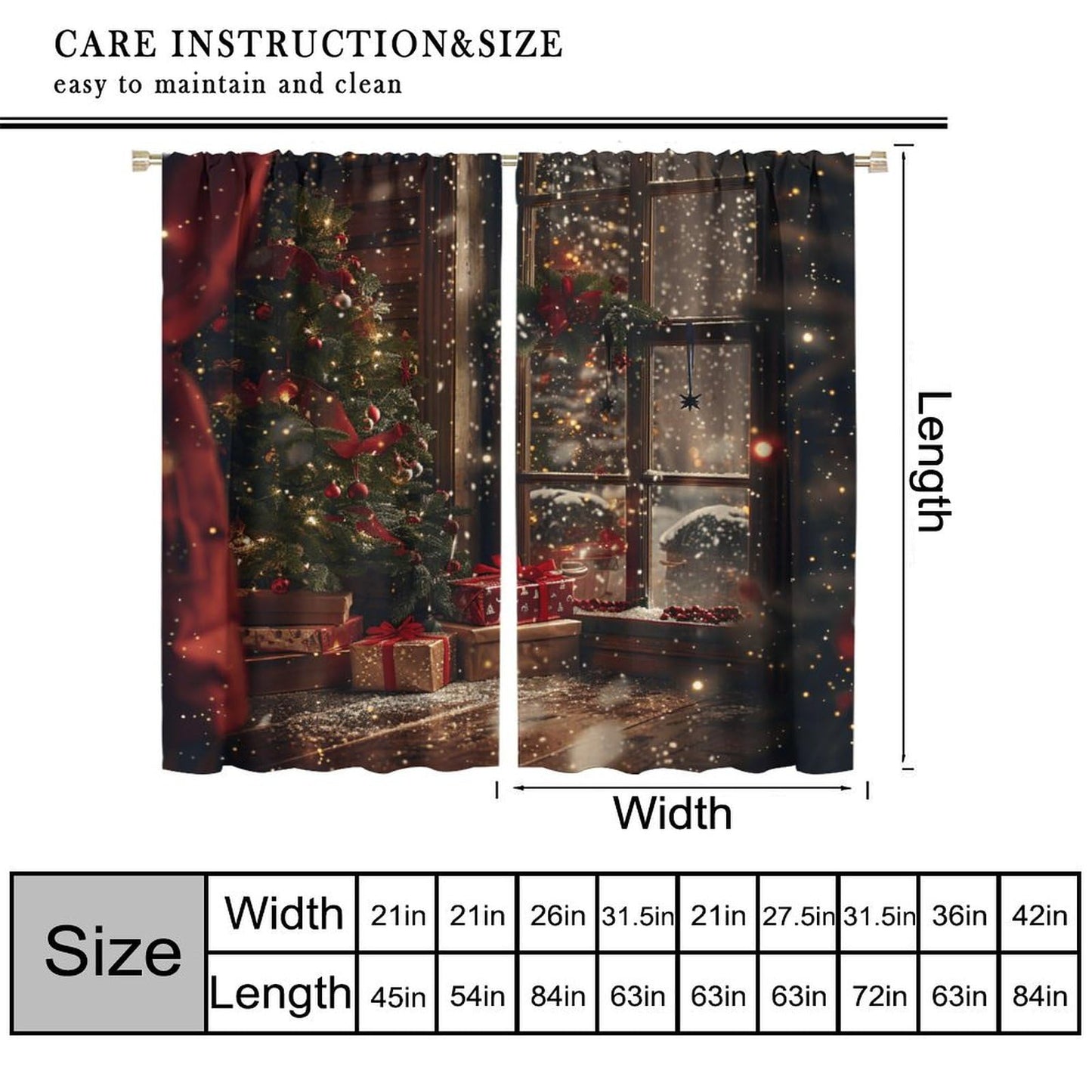 Merry Christmas Curtains Happy New Year Christmas Tree Snowflake for Living Room Bedroom Blackout Decor Window Drapes 52" W X 84" L