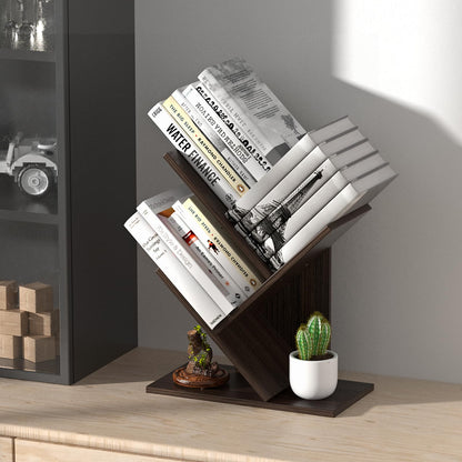 R RUISHENG 3 Tier Small Tree Bookshelf Desk Book Organizer Narrow Bookcases for Books Magazines CDs Free Standing Retro Wooden Storage Shelves for Home Office Bedroom Living Room Dark Walnut