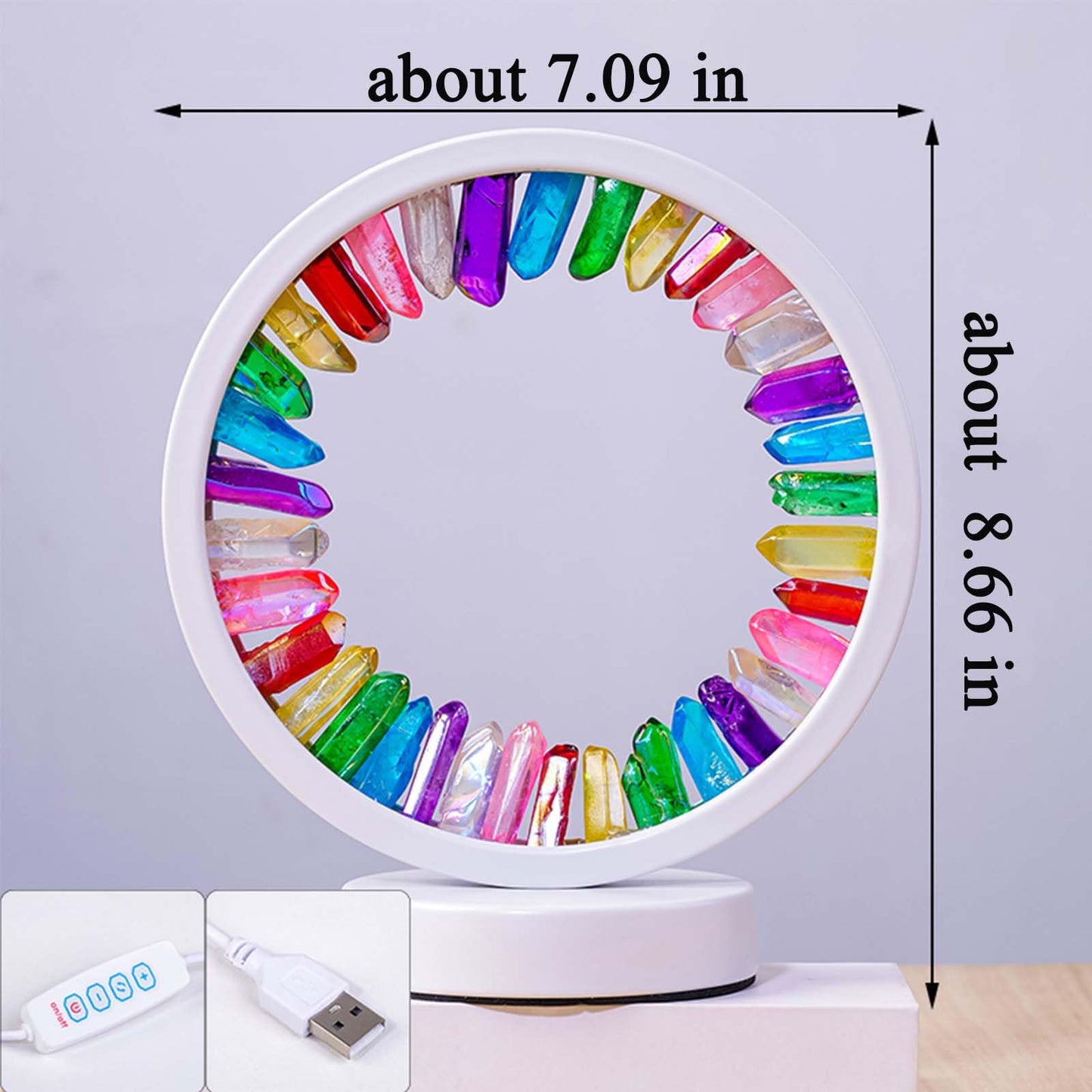 Runyansghi Chroma Electroplated Single Point Night Lamp 8.6" Healing Crystal Bedside Lamp USB Port 3 Colours Dimming Mode Bedroom Lamp Suitable Night Light Office Home Decor Ideal Gift