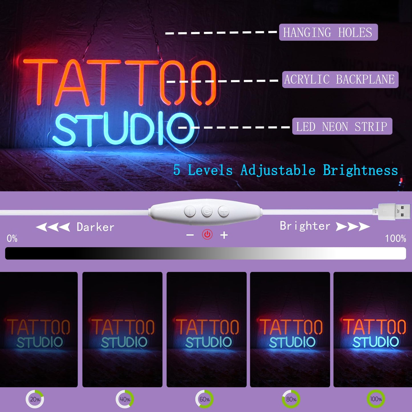 UExnkj-Y Tattoo Neon Sign For Wall Decor, Tattoo Studio Neon Sign Dimmable Tattoo Neon Light for Bedroom Tattoo Shop Salon Studio Garage Man Cave Game Room Wall Decoration